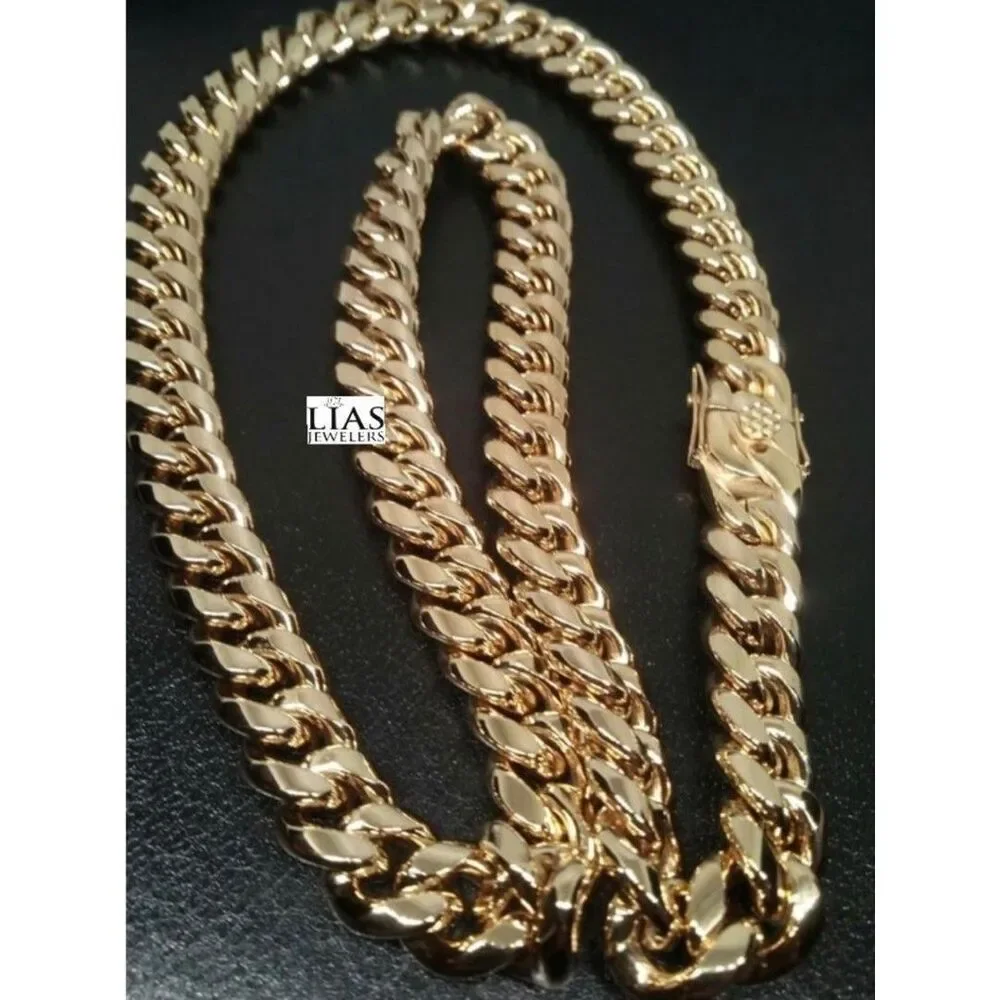 New 18k yellow gold filled Cuban link chain and bracelet set